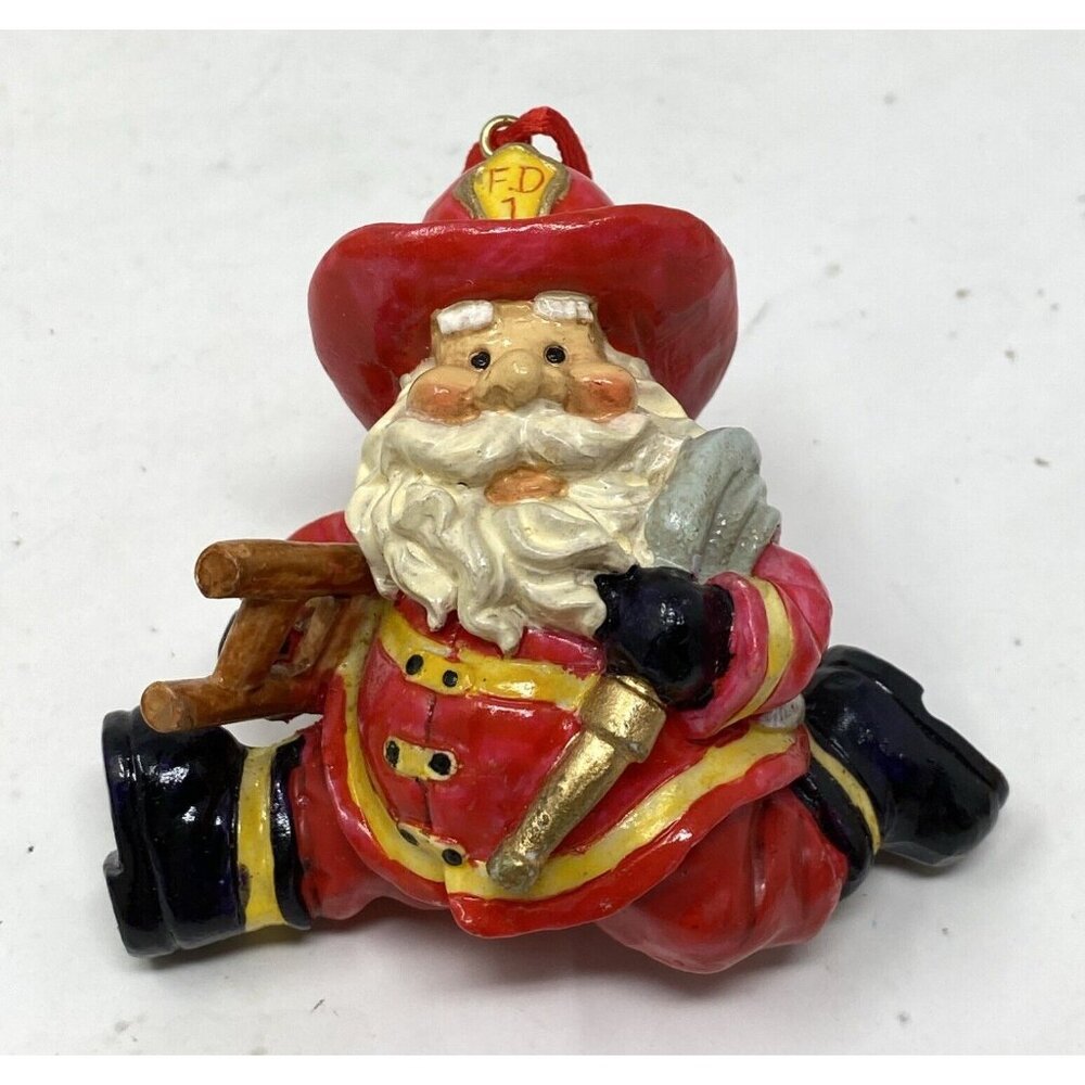Santa Claus As Fireman With Ladder And Hose Christmas Ornament Resin